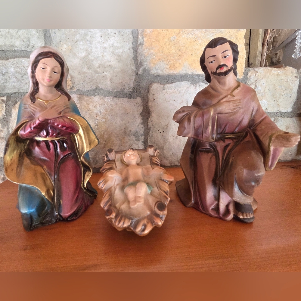 Vtg Paper Mache Nativity Figurines Replacement Mary Joseph Baby Jesus Japan 7”